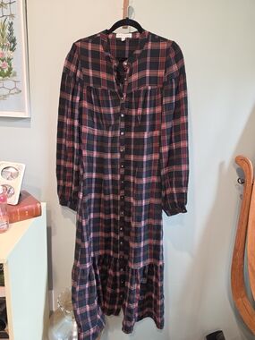 Pamela Love Black & Red Plaid Maxi Shirt Dress